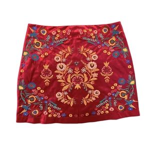 Umgee Velvet Floral Embroidered Cranberry Colored Skirt Size Medium